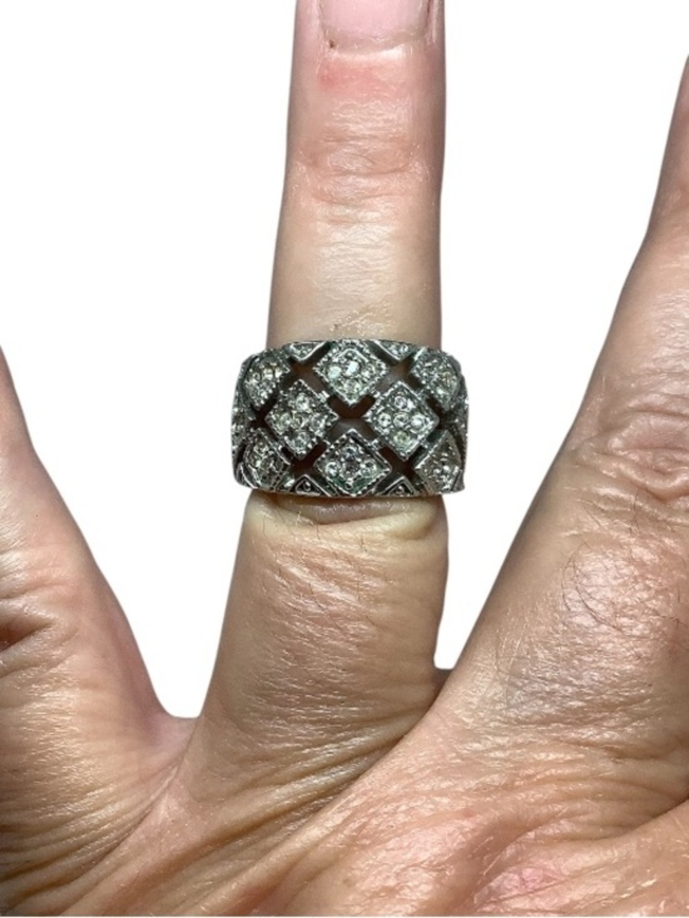 Silver plated cubic zirconia band / ring size 8